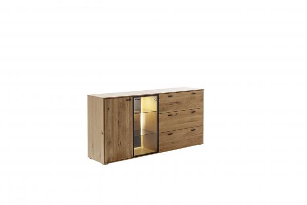 Sideboard ASSINI T01  1 Tür/1 Glastür/ 3 Schubkasten Balkeneiche/Wildeiche geölt / Anthrazit